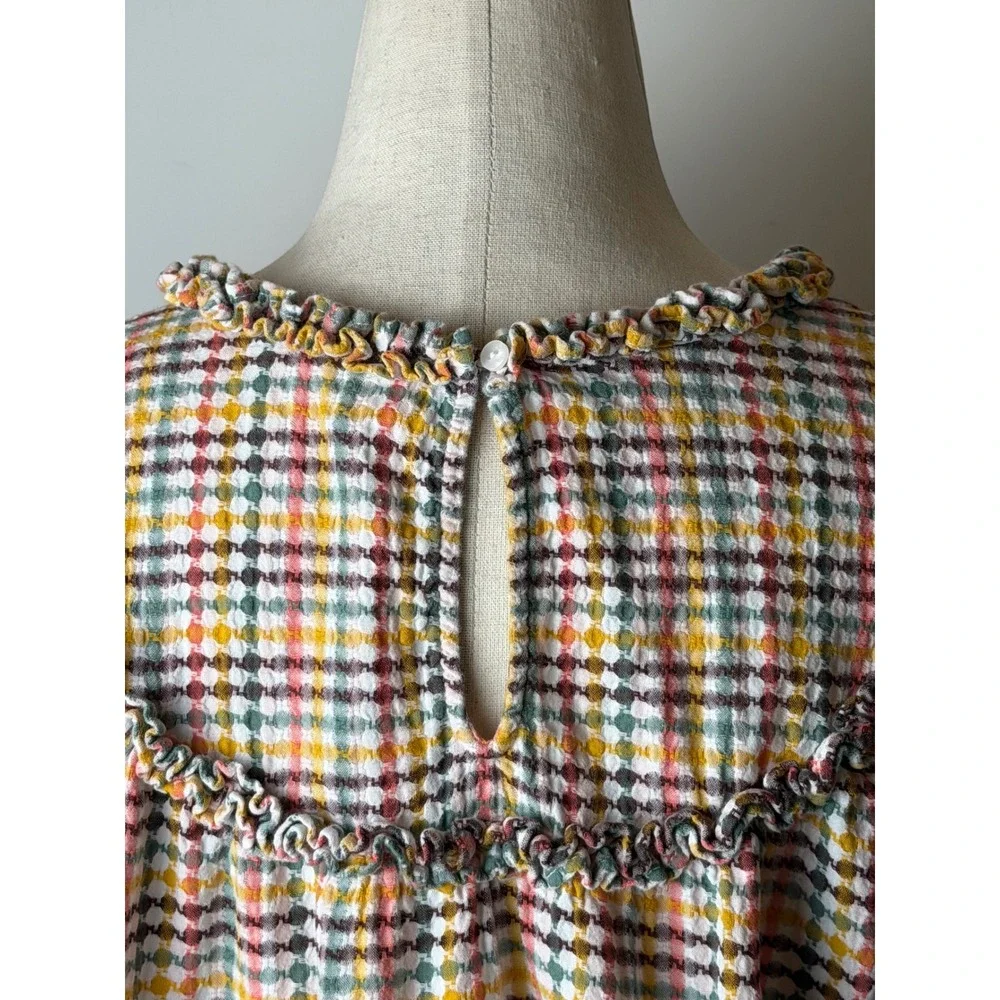 Old Navy Ruffle Dobby Gingham Top Women Medium White Cotton Puff Sleeve Cotton